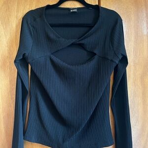 Scotch & Soda Black Ribbed Long Sleeve Top